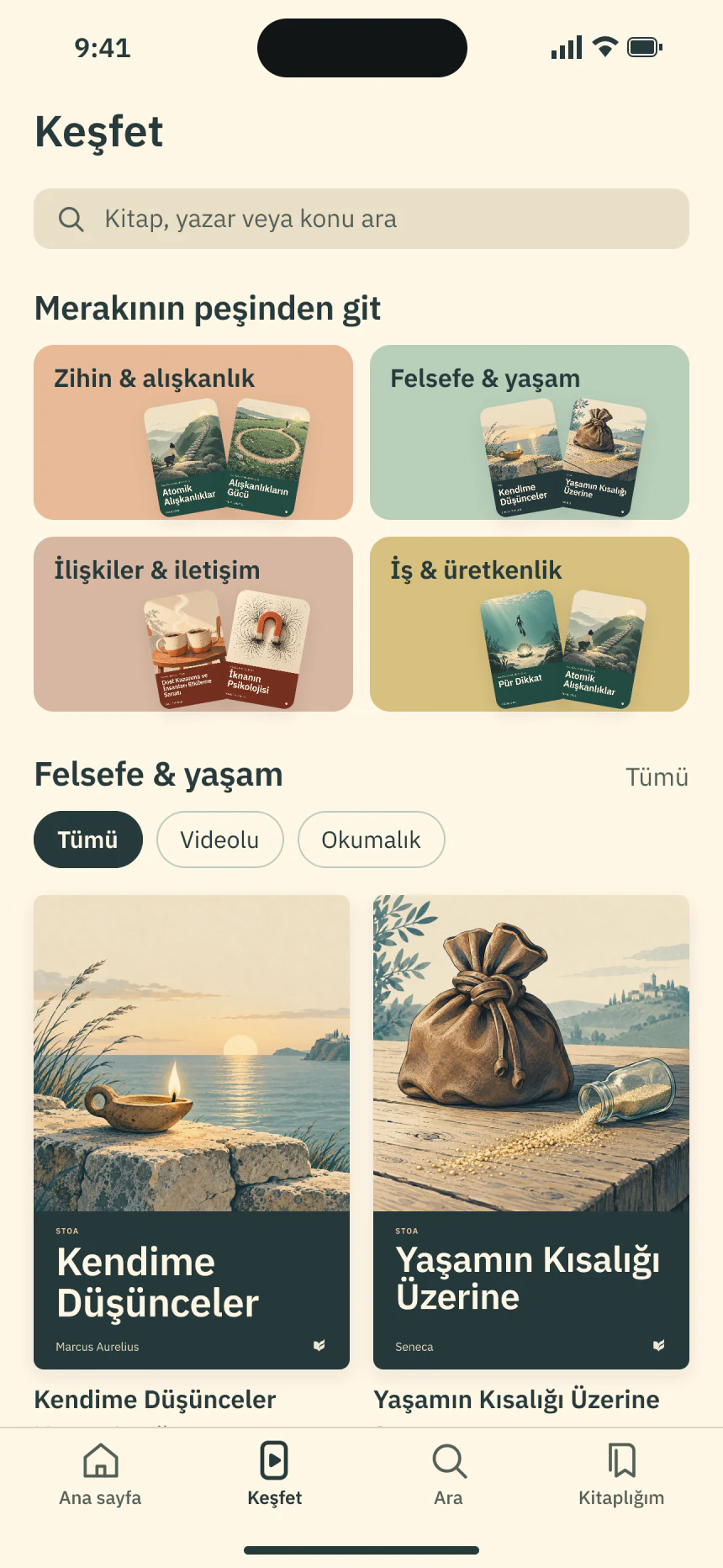 Keşfet: konu kartları ve kitap kapakları