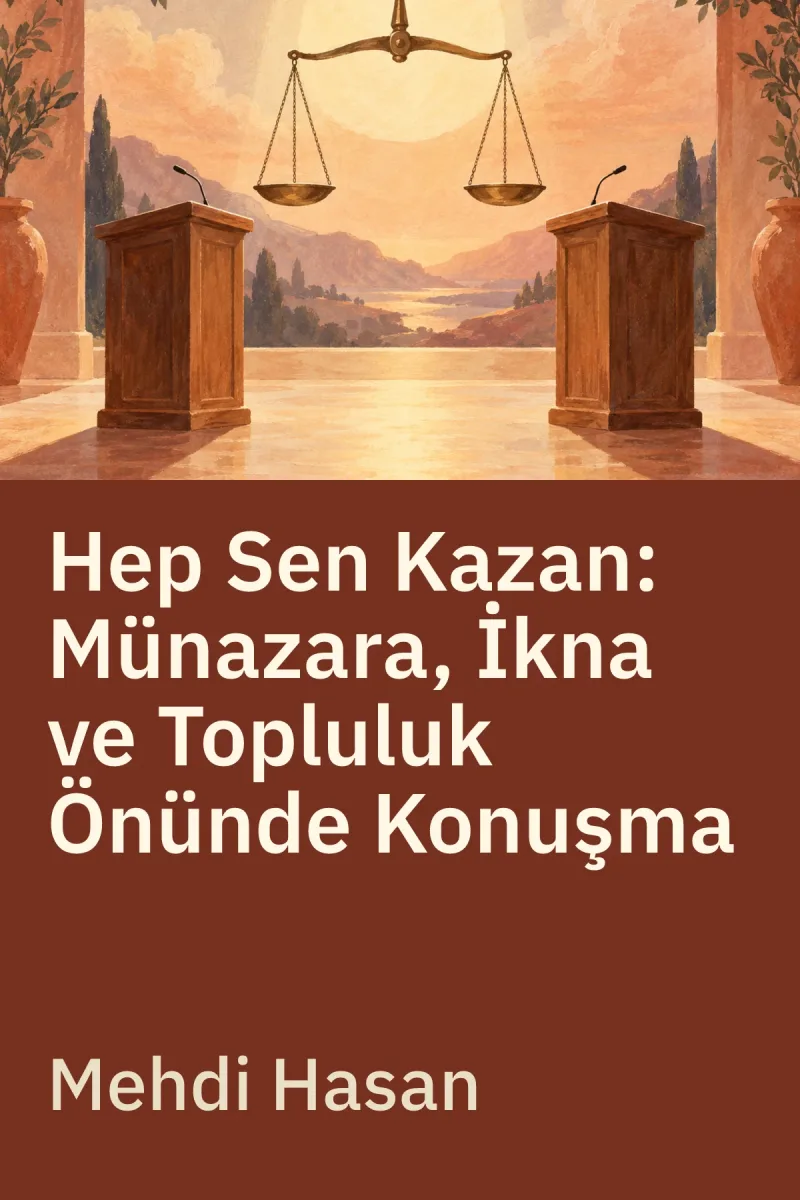 Hep Sen Kazan: Münazara, İkna ve Topluluk Önünde Konuşma Sanatı — Mehdi Hasan özgün kitap illüstrasyonu